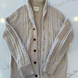 American Eagle Cable Knit Cardigan Shawl Collar Button Front Chunky Sweater M